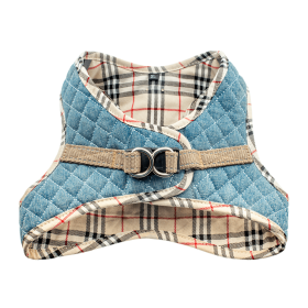Step-In Denim Dog Harness - Beige Plaid (Color: Beige Plaid, Size: XS)