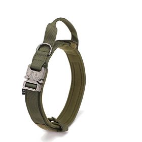 Tactical Dog Collar Military Dog Collar Adjustable Nylon Dog Collar Heavy Duty Metal Buckle with Handle for Dog Training (Color: Green, Size: L)