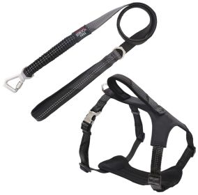 Pet Life 'Geo-prene' 2-in-1 Shock Absorbing Neoprene Padded Reflective Leash and Harness (Color: Black, Size: Medium)