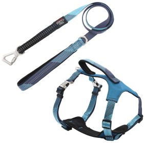 Pet Life 'Geo-prene' 2-in-1 Shock Absorbing Neoprene Padded Reflective Leash and Harness (Color: Blue, Size: Large)