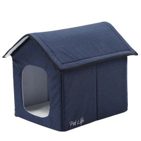 Pet Life "Hush Puppy" Electronic Heating and Cooling Smart Collapsible Pet House (Color: Navy, Size: Large)