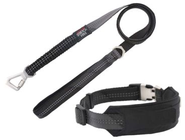 Pet Life 'Geo-prene' 2-in-1 Shock Absorbing Neoprene Padded Reflective Dog Leash and Collar (Color: Black, Size: Medium)