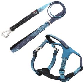 Pet Life 'Geo-prene' 2-in-1 Shock Absorbing Neoprene Padded Reflective Leash and Harness (Color: Blue, Size: Small)
