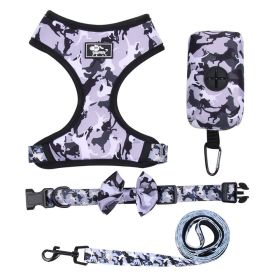 4-Pcs Set Reflective No Pull Dog & Harness (Color: Grey, Size: L)