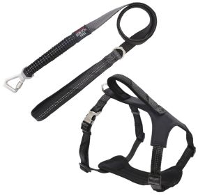 Pet Life 'Geo-prene' 2-in-1 Shock Absorbing Neoprene Padded Reflective Leash and Harness (Color: Black, Size: Small)