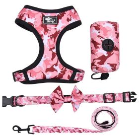 4-Pcs Set Reflective No Pull Dog & Harness (Color: Pink, Size: L)
