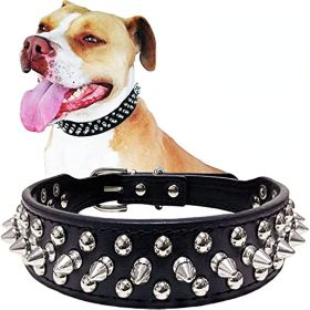 Adjustable Microfiber Leather Spiked Studded Dog Collar (Color: Black, Size: XL(17.7"-20.5" / 45cm-52cm))