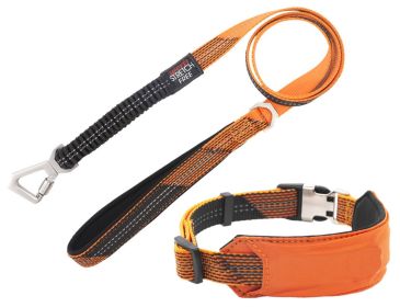 Pet Life 'Geo-prene' 2-in-1 Shock Absorbing Neoprene Padded Reflective Dog Leash and Collar (Color: Orange, Size: Medium)