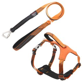 Pet Life 'Geo-prene' 2-in-1 Shock Absorbing Neoprene Padded Reflective Leash and Harness (Color: Orange, Size: Large)