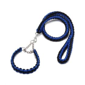 Eight-strand nylon braided dog collar leash dog chain impact blasting chain pet leash (Colour: Blue And Black, Specification (L * W): S)