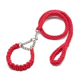 Eight-strand nylon braided dog collar leash dog chain impact blasting chain pet leash (Colour: Red, Specification (L * W): M)