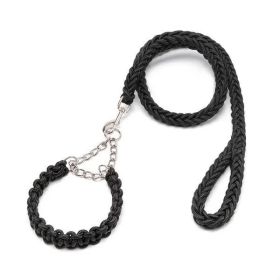 Eight-strand nylon braided dog collar leash dog chain impact blasting chain pet leash (Colour: Black, Specification (L * W): M)