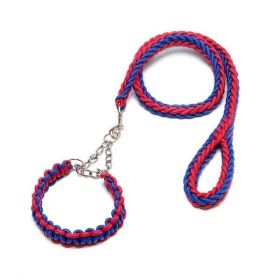 Eight-strand nylon braided dog collar leash dog chain impact blasting chain pet leash (Colour: Red And Blue, Specification (L * W): M)