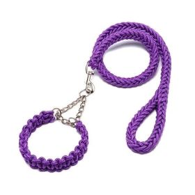 Eight-strand nylon braided dog collar leash dog chain impact blasting chain pet leash (Colour: Purple, Specification (L * W): XL)
