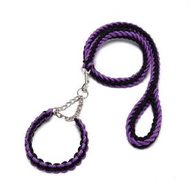 Eight-strand nylon braided dog collar leash dog chain impact blasting chain pet leash (Colour: Purple And Black, Specification (L * W): S)