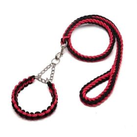 Eight-strand nylon braided dog collar leash dog chain impact blasting chain pet leash (Colour: Red And Black, Specification (L * W): M)